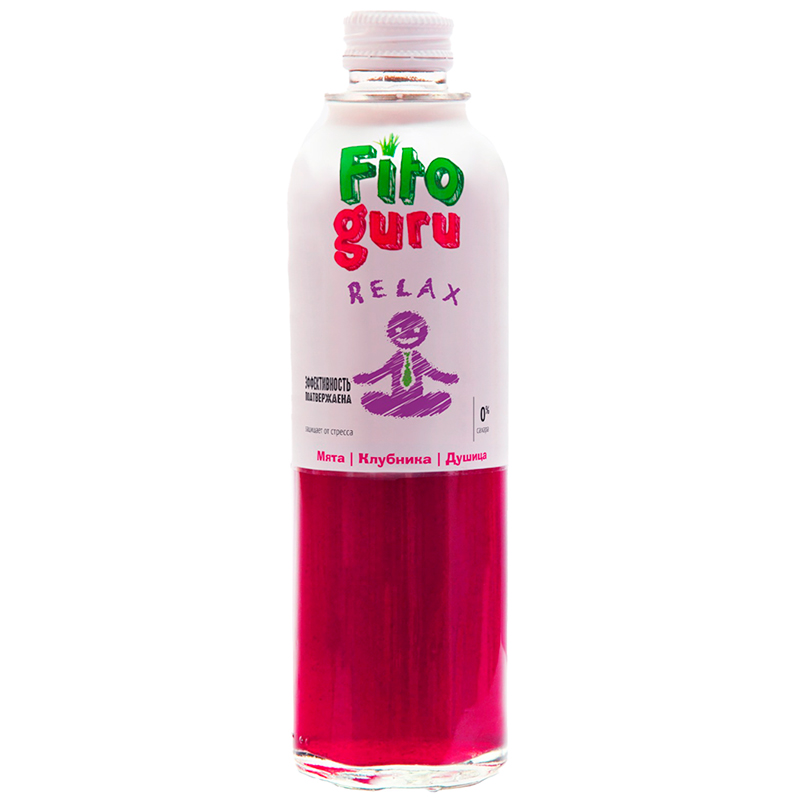 Напиток безалкогольный сокосодержащий «Fitoguru» Relax, Фитогуру Релакс Мята, Клубника, Душица без сахара 0.33л, стекло