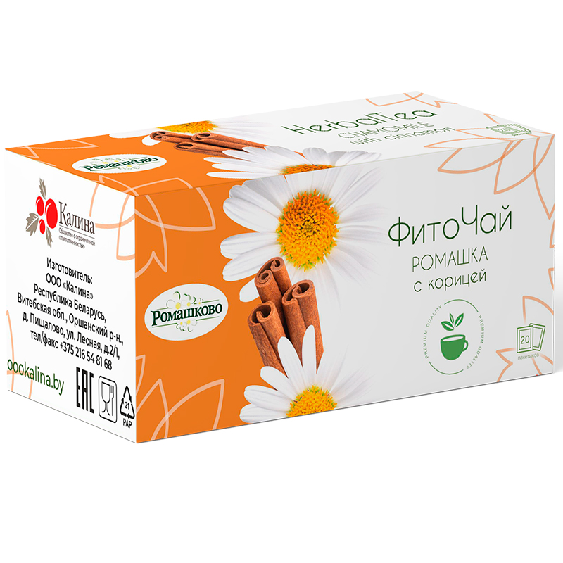 Чай травяной фиточай «Ромашково» Ромашка, Корица 24г. коробка