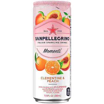 Сокосодержащий напиток S.Pellegrino Momenti Clementine & Peach, С.Пеллегрино Моменти Мандарин Персик банка 0,33л x 24шт