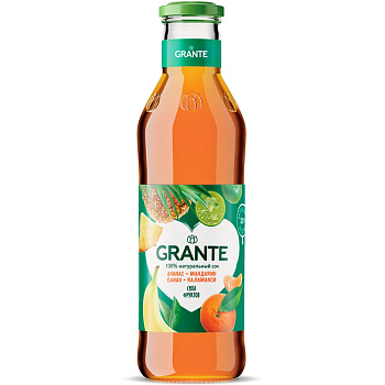 Сок GRANTE Мандарин - Апельсин - Банан - Ананас - Манго - Абрикос - Маракуйя, Гуава - Киви, 0.75л, стекло