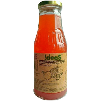 Детокс Cок «Ideas» Ананас, Апельсин, Гранат, 0.3л, стекло