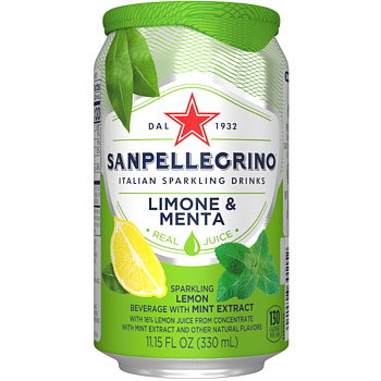 Сокосодержащий напиток S.Pellegrino Limone & Menta, С.Пеллегрино Лимон, Мята банка 0,33л x 6шт