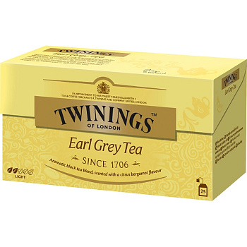 Черный чай «Twinings» Earl Gray Tea, Твинингс Эрл Грей, коробка (25 пакетиков) 50гр. коробка