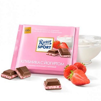 Шоколад молочный «Ritter Sport», с клубникой и йогуртом, 100г x 12шт.