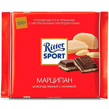 Шоколад темный «Ritter Sport», с марципаном, 100г x 12шт.