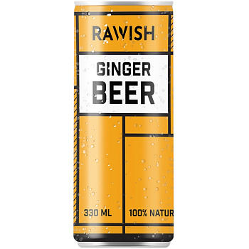 Напиток Тоник «Rawish» Ginger Beer, Равиш  Джинджер Бир 0.33л, банка
