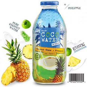 CocoWater КОКОСОВАЯ ВОДА с ананасовым соком 473мл стекло