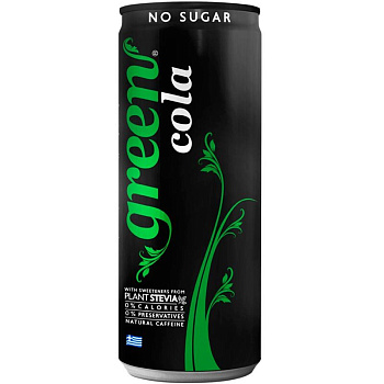 Напиток «Green Cola Hellas» Cola, Грин Кола Хелас, Кола, 0.33, без сахара, с газом, банка