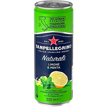 Сокосодержащий напиток S.Pellegrino Naturali Limone & Menta, С.Пеллегрино Лимон, Мята банка 0,33л x 6шт