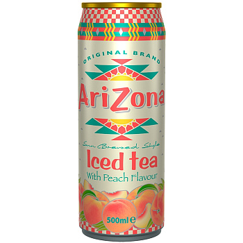 Холодный чай Arizona Iced Tea Peach Flavour, Айс Ти Персик 0.5л, банка
