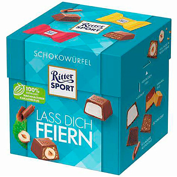 Шоколадные конфеты ассорти «Ritter Sport» Lass Dich Feiern, Орех, Карамель 176г, (синий) коробка