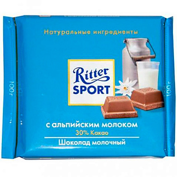 Шоколад молочный «Ritter Sport», c альпийским молоком, 100г x 12шт.