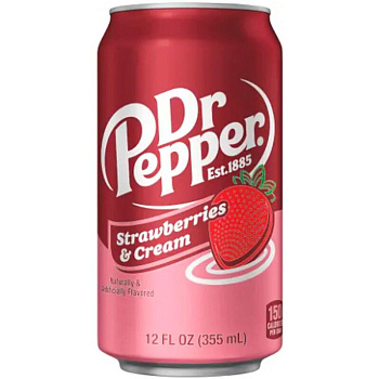 Газированный напиток Dr. Pepper Strawberries Cream, Доктор Пеппер Клубника со Сливками. 0.355л, банка