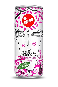 Негазированный Напиток "EPSA" Чай Ройбуш с Клюквой, Рябиной и Ягодой Годжи. Со стевией 330мл. Ж/Б