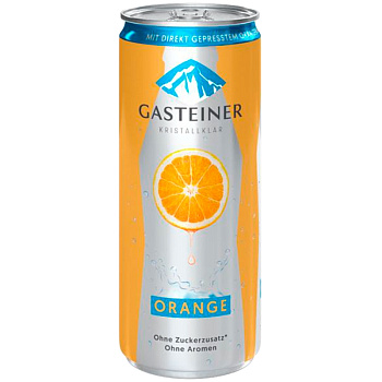 Минеральная вода Гаштайнер (Gasteiner) Кристалклар с газом, сок апельсина 0.33л банка