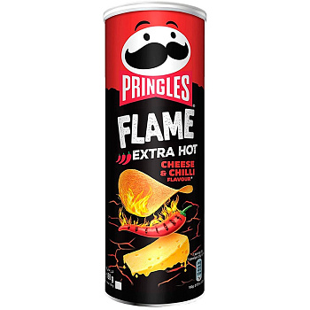Чипсы «Pringles» Flame Extra Hot Cheese and Chilli Flavour, Принглс Флейм Экстра Острые Сыр, Чили 160г, банка
