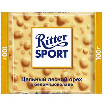 Шоколад белый «Ritter Sport», с цельным фундуком, 100г x 10шт.