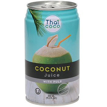 50% Кокосовый сок с мякотью «Thai Coco», 0.33л, ж/б