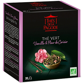 Зеленый чай «Thes De La Pagode» Vanille Fleur Cerisier (Bio), 20 пакетов
