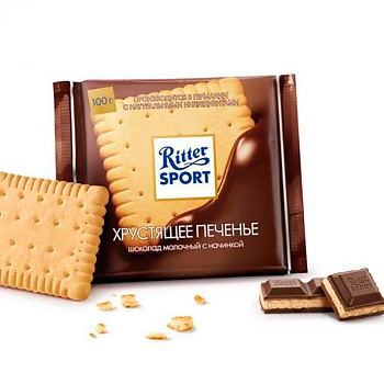 Шоколад молочный «Ritter Sport», хрустящее печенье, 100г x 11шт.