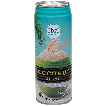 50% Кокосовый сок с мякотью «Thai Coco», 0.52л, ж/б