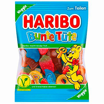 Мармелад «Haribo» Bunte Tute (Vegan), Харибо Бунте Туте, 175гр