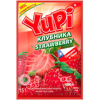 Напиток растворимый Yupi Клубника 15 гр, 24 шт/уп