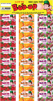 Жев. рез. Bup-up Fruit, ассорти: клубника, апельсин, виноград. подвеска 24шт. 84гр.