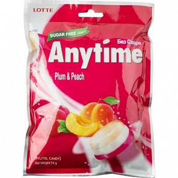 Карамель Lotte Anytime Plum and Peach, Энитайм Слива, Персик без сахара. 74гр. пакет