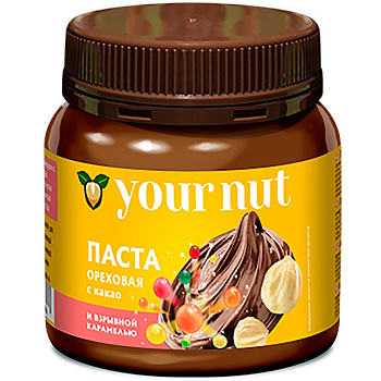 Шоколадная паста «Your Nut», ореховая с какао, взрывная карамель, 250гр