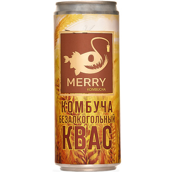 Безалкогольный Напиток Merry Kombucha, Квас Безалкогольный, 0.33л, ж/б