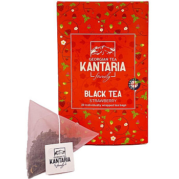Черный чай «Kantaria» Strawberry, Кантария Клубника, 20 пирамидок, 20гр. коробка