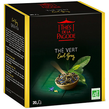 Зеленый чай «Thes De La Pagode» Vert Earl Grey (Bio), 20 пакетов