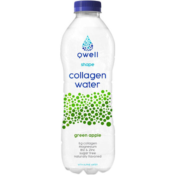 Напиток безалкогольный негазированный «Qwell Collagen Water» со вкусом зеленого яблока 0.5л, пластик