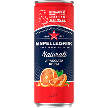 Сокосодержащий напиток S.Pellegrino Naturali Aranciata Rossa, С.Пеллегрино Красный Апельсин банка 0,33 л, 24 шт/уп