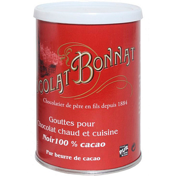 Гранулы черного шоколада «Bonnat» Boite Gouttes 100% De Cacao, 100гр