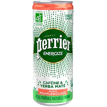 Напиток Perrier Energize Cafeine and Yerba Mate Pamplemousse, Перье Энерджайз, Грейпфрут с газом, 0.33л, банка