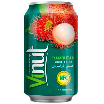 Напиток сокосодержащий Vinut Rambutan, Винут Рамбутан 0,33 л, 24 шт/уп