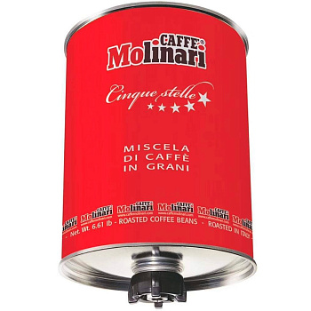 Кофе Molinari Cinque Stelle, Молинари Пять звезд, красная банка, Зерно, 3кг.