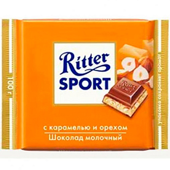 Шоколад молочный «Ritter Sport», фундук и карамель, 100г x 12шт.
