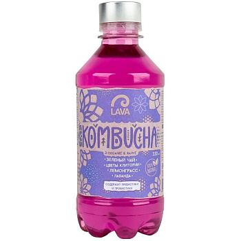 Напиток «Lava Superfood» Kombucha, Зеленый чай, Цветы Клитории, Лемонграсс, Лаванда, 0.33, ПЭТ