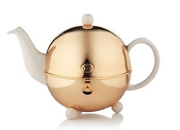 TWG  Design Teapot with Filter & Warmer in White with 18k Gold Plating