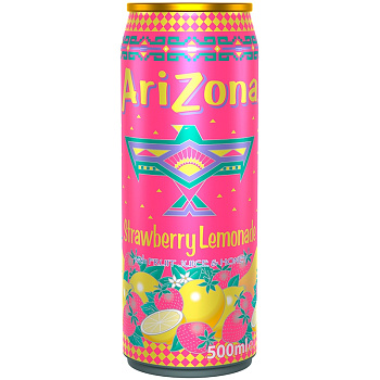 Холодный чай Arizona Strawberry Lemonade Fruit Juice & Honey, Клубничный Лимонад Фруктовый сок и Мед 0.5л, банка
