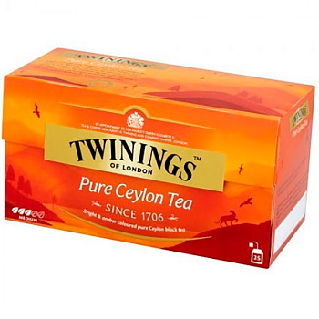Черный чай «Twinings» Pure Ceylon Tea, Твинингс Цейлон (25 пакетиков) 50гр. коробка