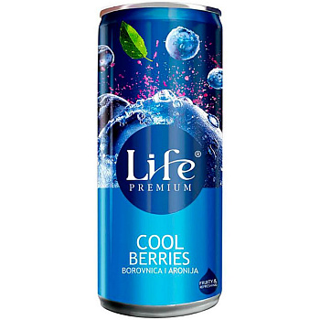 Нектар из сока черники и аронии "Спелая ягода" т.м. "life Premium", 0.25л (алюминиевая банка)