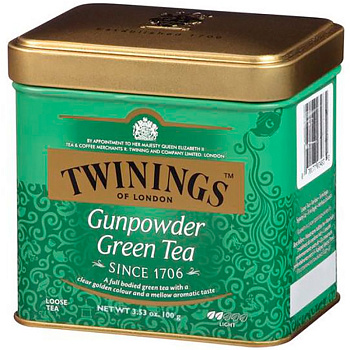 Зеленый чай «Twinings» Green Tea Gunpowder, Твинингс Ганпаудер 100гр. банка
