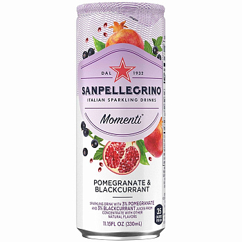 Сокосодержащий напиток S.Pellegrino Momenti Pomegranate & Blackcurrant, С.Пеллегрино Моменти Гранат Черная Смородина банка 0,33л x 24шт