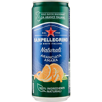 Сокосодержащий напиток S.Pellegrino Naturali Aranciata Amara, С.Пеллегрино Аранциата Амара 0,33 л, 24 шт/уп
