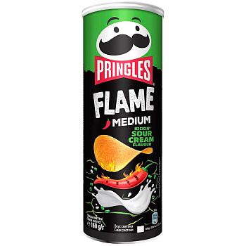 Чипсы «Pringles» Flame Medium Kickin Sour Cream Flavour, Принглс Флейм Сметана, Лук 160г, банка
