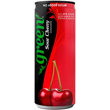 Напиток сокосодежащий «Green Cola Hellas» Sour Cherry, Грин Кола Хелас, Вишня, 0.33, без сахара, с газом, банка